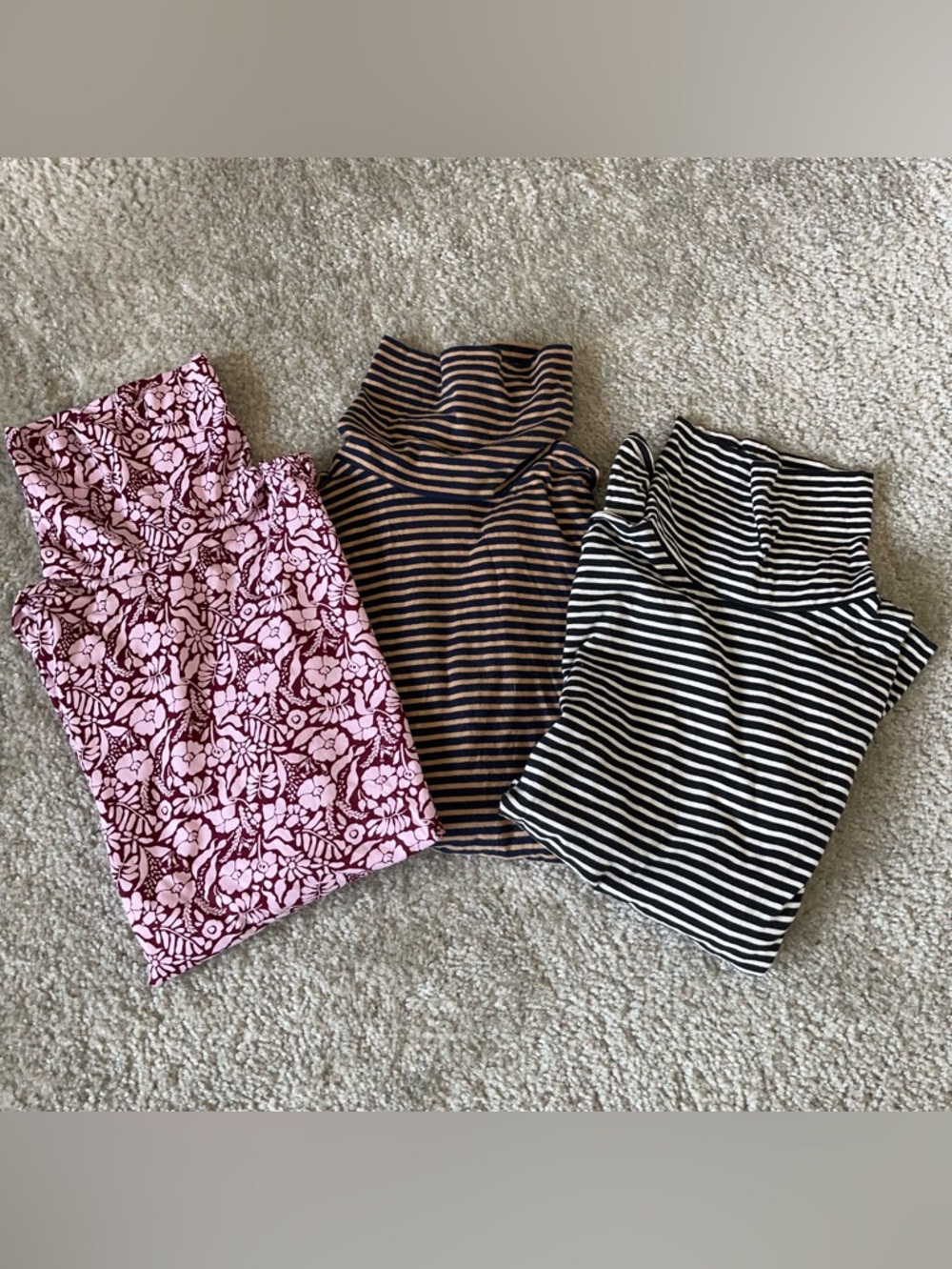 J. Crew 3 turtlenecks light weight Striped floral cotton tops shirts Small S